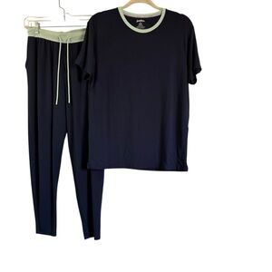 Jambys Unisex Short Sleeve MicroModal Crew JamTee & Pant Navy/Mint Size Small